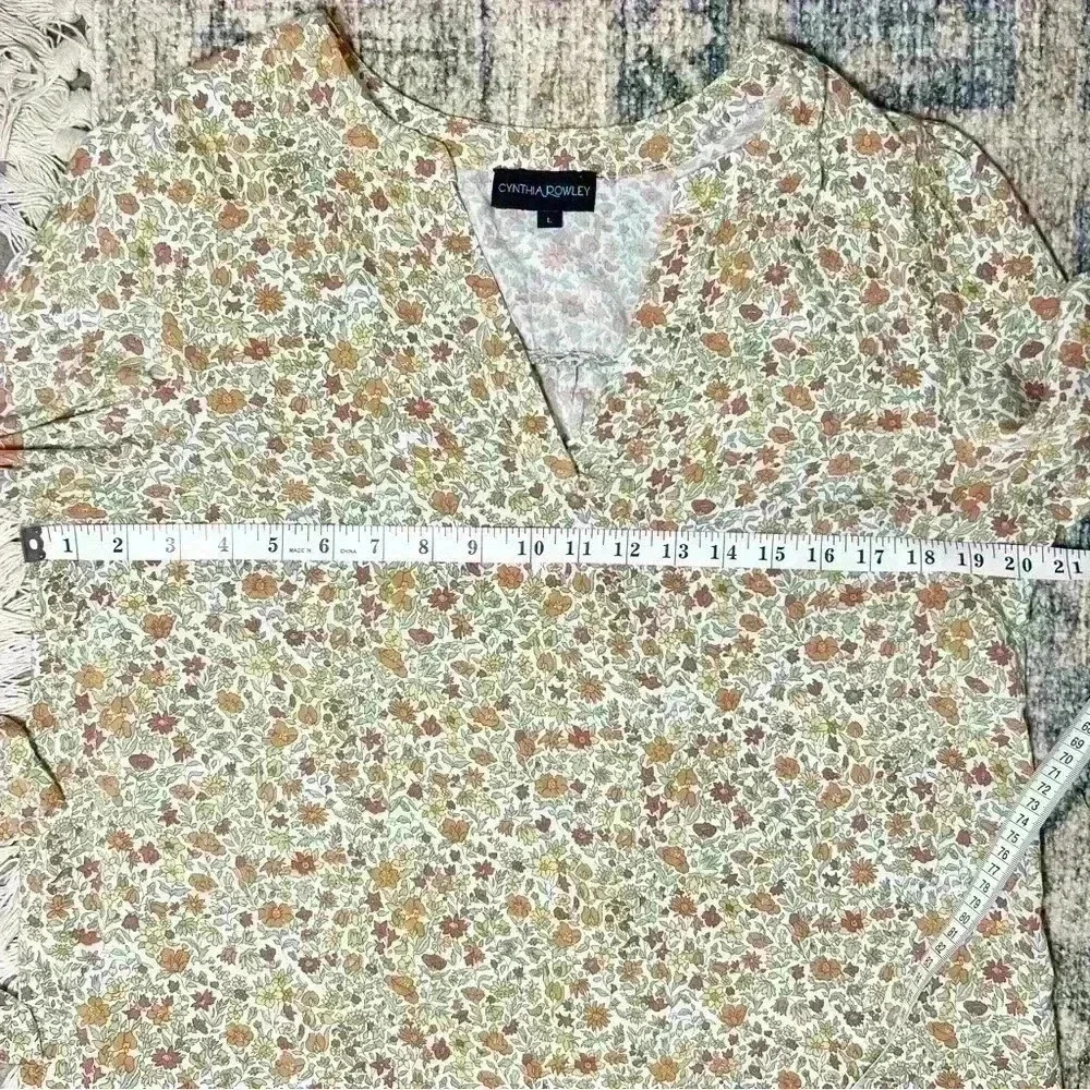 Cynthia Rowley | Women’s Floral 3/4 Sleeve Blouse with Ties | Size Large - Picture 9 of 13